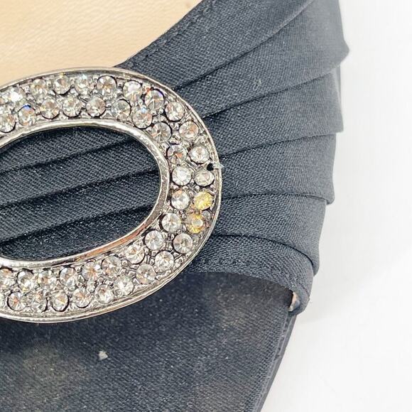 Manolo Blahnik y2k Black Satin Sedaraby Crystal D’Orsay Peep Toe Heels IT 41 - Picture 9 of 14
